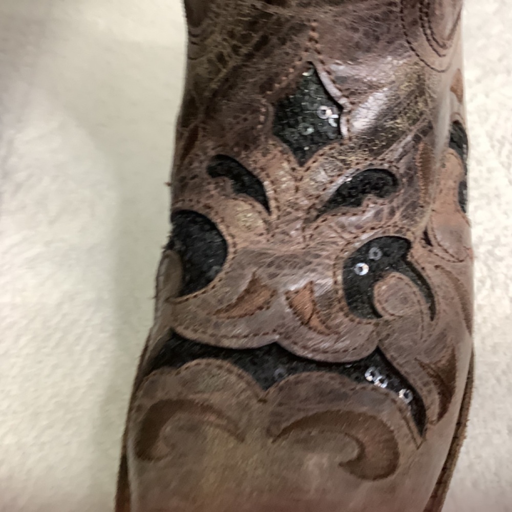 Corral boots brown/camel/tobacco leather sequins slouch‎ western cowboy boots - Picture 5 of 17